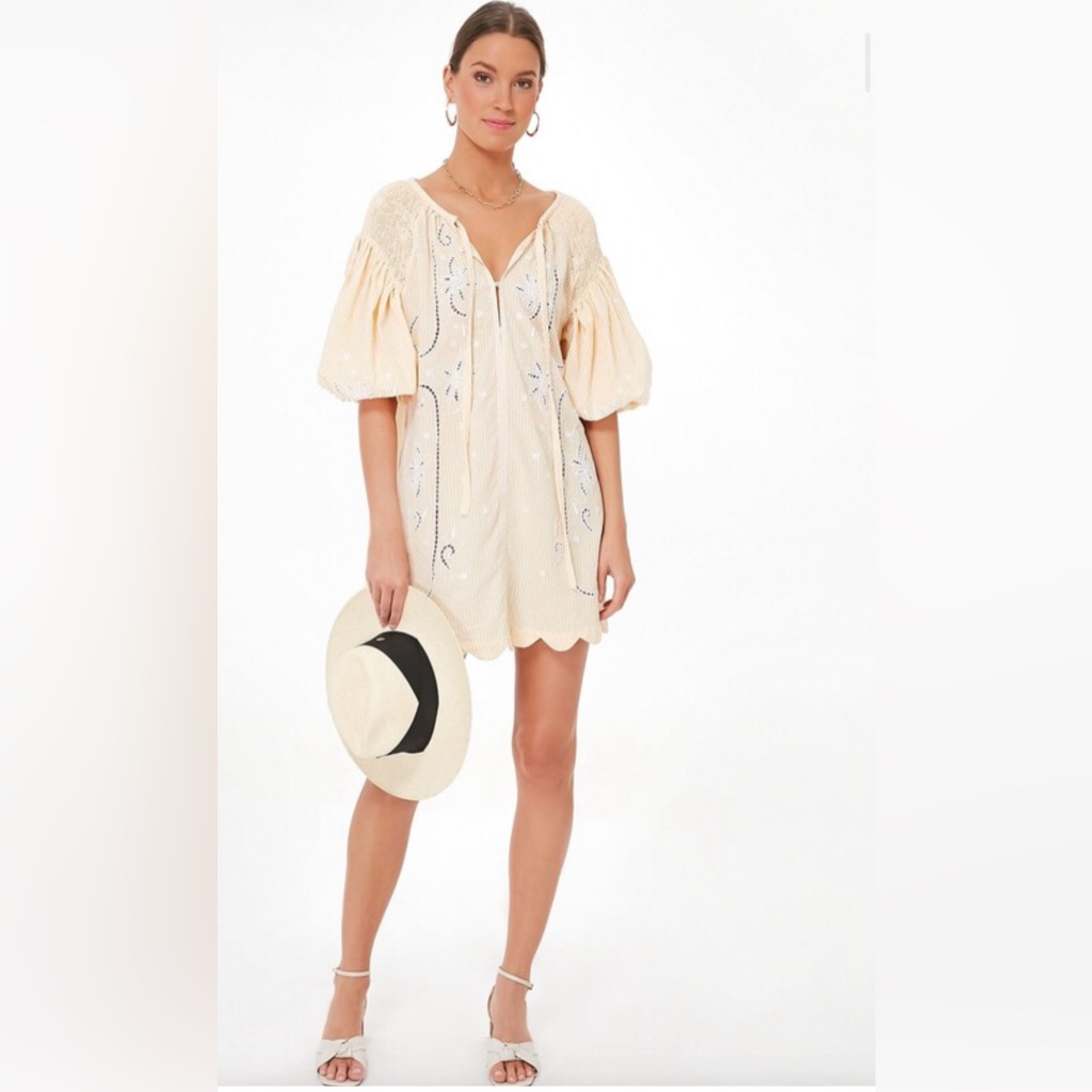 Nwt! Innika Choo Yellow Gingham Cutwork Mini Smock Dress